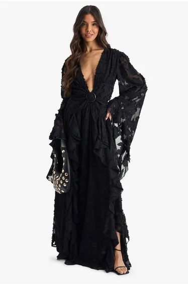Textured Split Cut Out Maxi Dress
