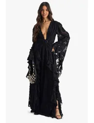 Textured Split Cut Out Maxi Dress