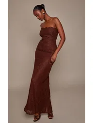 Chocolate Structured Lace Bandeau Maxi Dress - 2