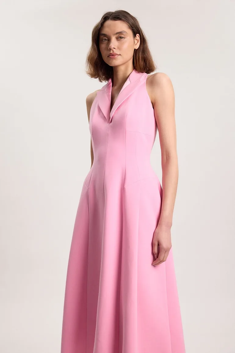 Compact Stretch Seam Detail Tailored Full Skirted Midi Dress - 1