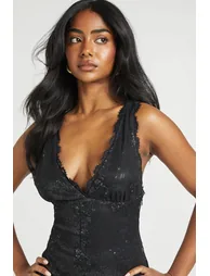 Lace Sequin Cami Mini Dress - black - 3