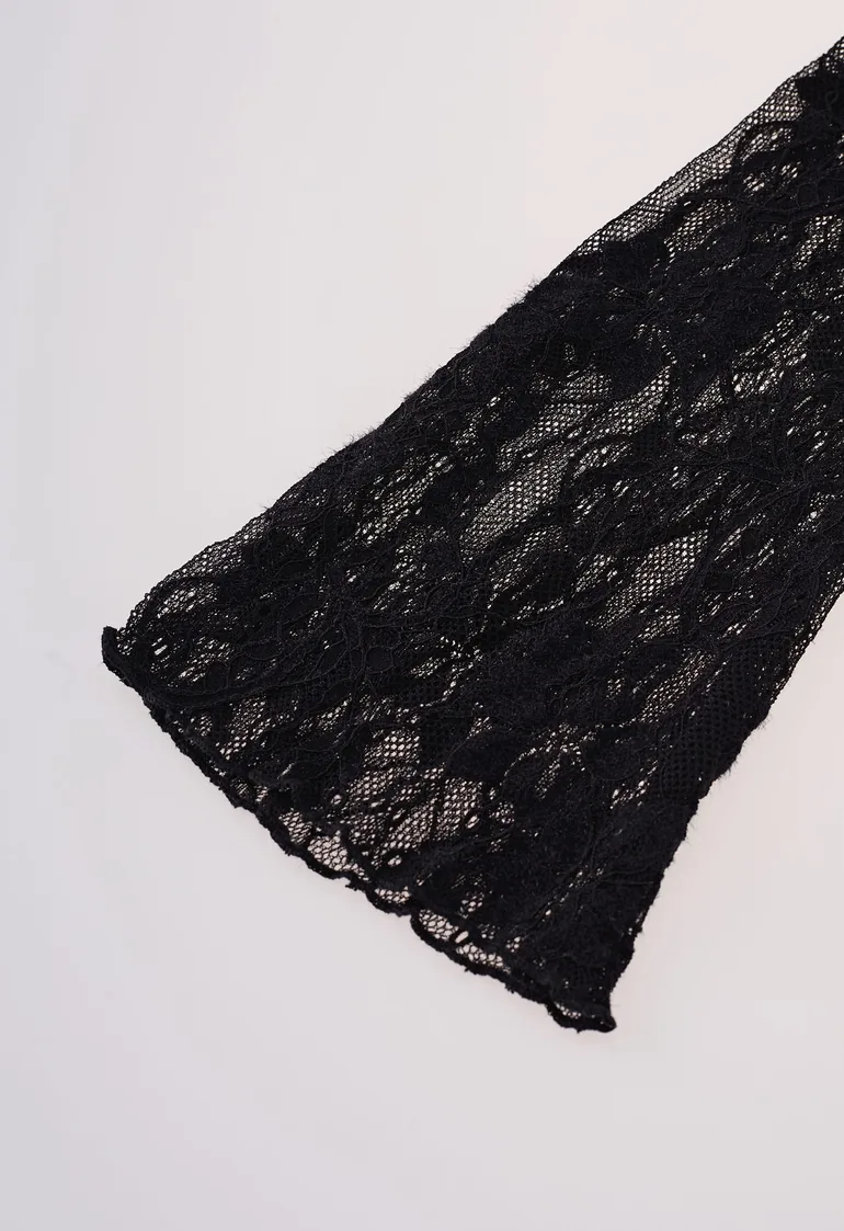 Front Ruffle Flare Sleeves Lace Maxi Dress in Black for Romantic Date & Bridal Shower - 7
