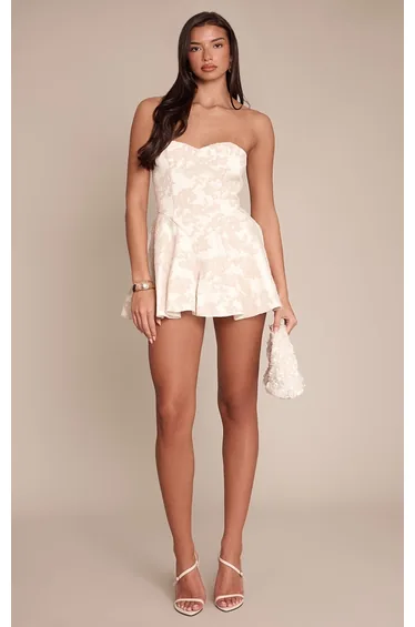 Cream Woven Embroidered Floaty Playsuit