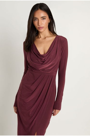 Slinky Ruched Wrap Long Sleeve Maxi Dress - plum product thumbnail 2