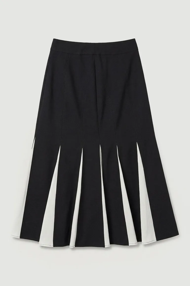 Soft Tailored Contrast Godet Detail Midi Skirt - 3