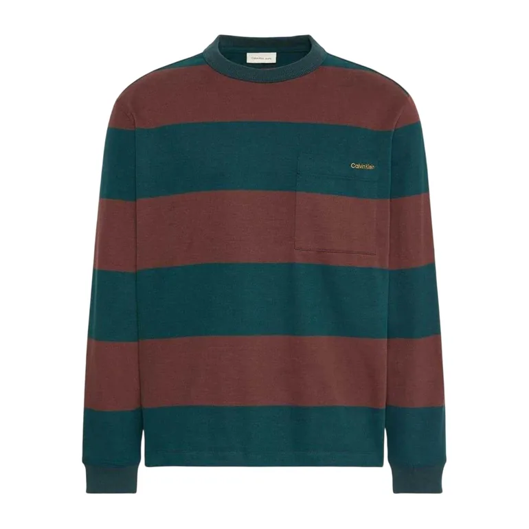 Calvin Klein Mens Jeans Stripe Relaxed Fit Long-Sleeved T-Shirt - Navy - 2