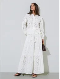 Off-White Eyelet A-Line Maxi Skirt