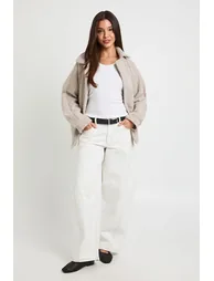 Collared Textured Wool Look Jacket - stone