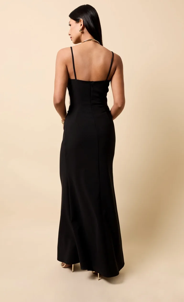 Black and Cream Contrast Maxi Dress - 3