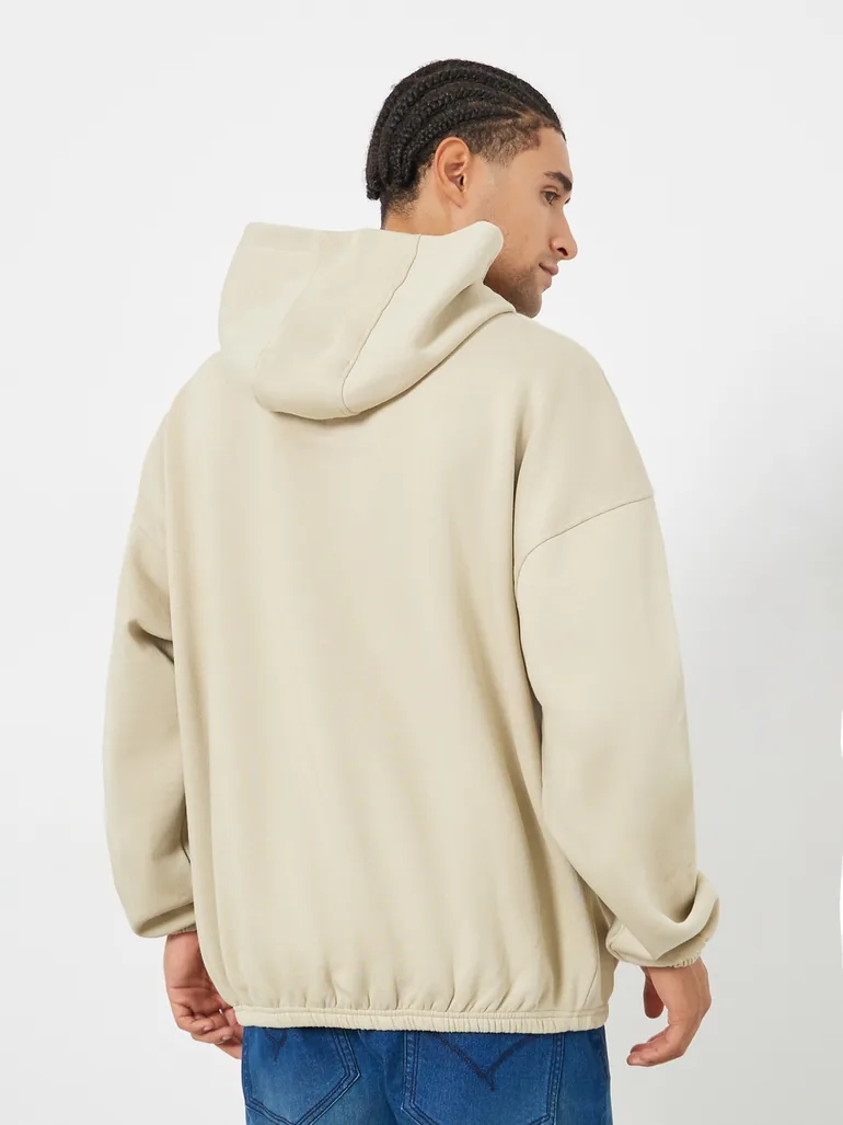Beige Oversized Fleece Hoodie - 3