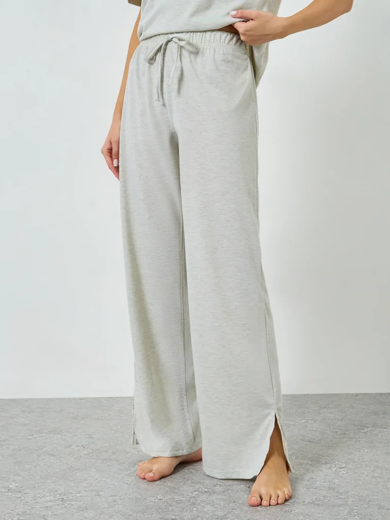 Drop Shoulder Placket Rivet T-Shirt and Straight Pyjama Set - 3