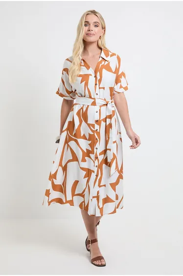 Petite Abstract Short Sleeve Shirt Dress