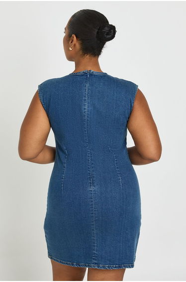Plus Basic Denim Shift Dress - mid wash product thumbnail 2