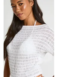 Knitted Off Shoulder Top - cream - 2