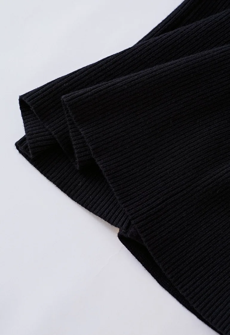 Heart-Shape Buttons Square Neck Knit Top in Black - 4