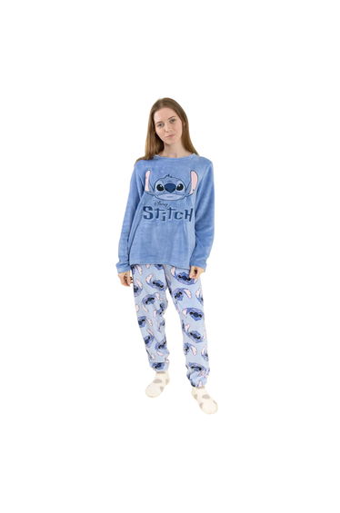 Lilo & Stitch Womens/Ladies Stitch Long-Sleeved Long Pyjama Set - Blue