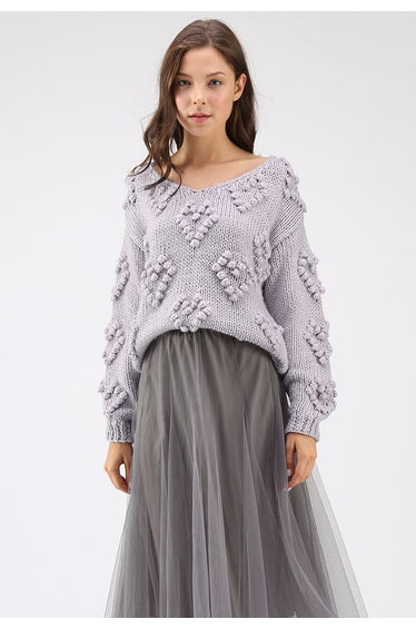 Knit Your Love V-Neck Sweater in Lavender product thumbnail 2