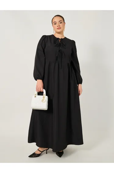 Solid A-Line Maxi Dress with Tie-Up Bow Detail