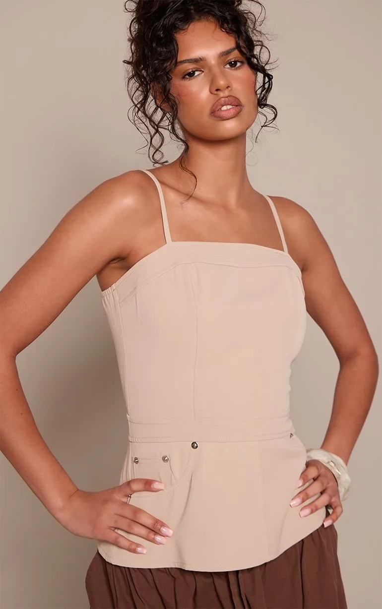 Stone Woven Cargo Detail Corset Top - 1