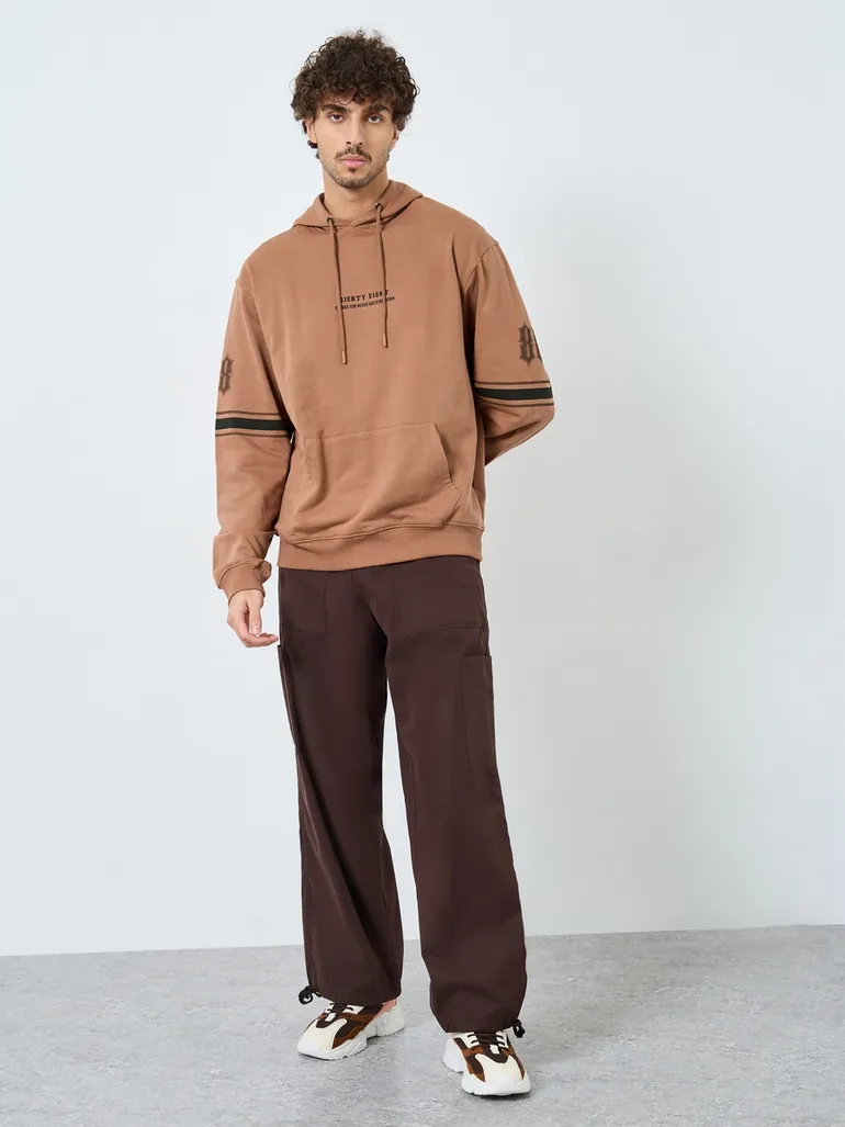 Relaxed Fit Varsity Fleece Hoodie with Chest Print