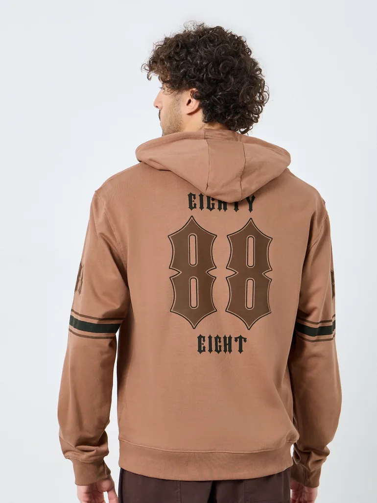 Relaxed Fit Varsity Fleece Hoodie with Chest Print - 4