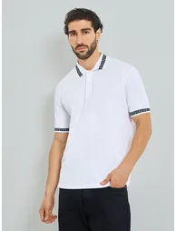 Men White Jacquard Relaxed Fit Pique Polo - 2