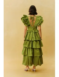Can't Look Away Green V Neck Ruffle Sleeve Tiered Maxi Dress - 4