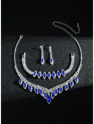 Blue Rhinestone Necklace with Bracelet and Earrings et - 4