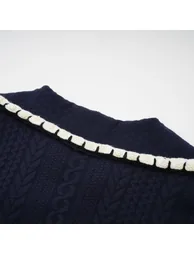 طقم متناسق بنطلون و كارديغان محبوك كروشية لون كحلي - 23