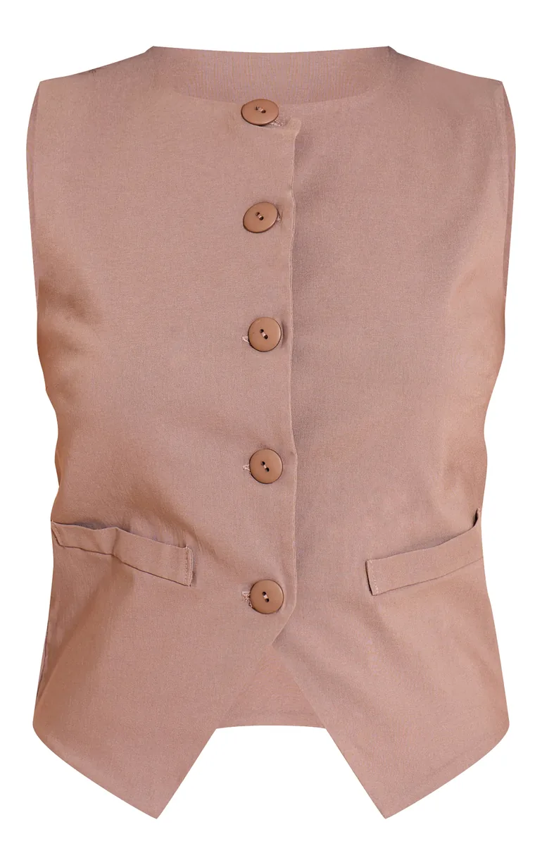 Mushroom Round Neck Button Down Waistcoat - 4