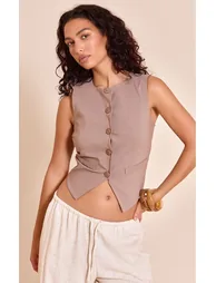 Mushroom Round Neck Button Down Waistcoat - 5