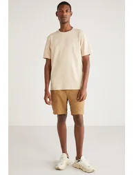 GRIMELANGE ASTONS Men Relaxed Fit 100% Organic Cotton Thick Suprem Woven Vanilla T-Shirt - 3