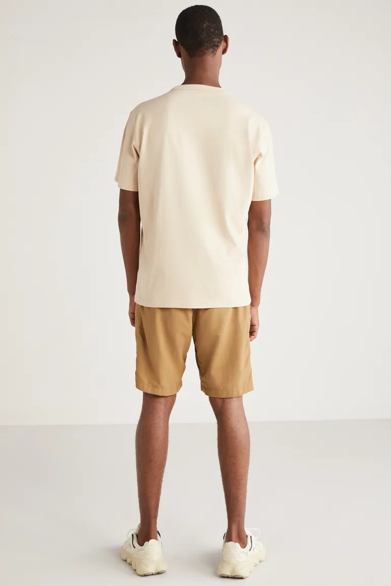 GRIMELANGE ASTONS Men Relaxed Fit 100% Organic Cotton Thick Suprem Woven Vanilla T-Shirt - 4