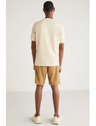 GRIMELANGE ASTONS Men Relaxed Fit 100% Organic Cotton Thick Suprem Woven Vanilla T-Shirt - 4