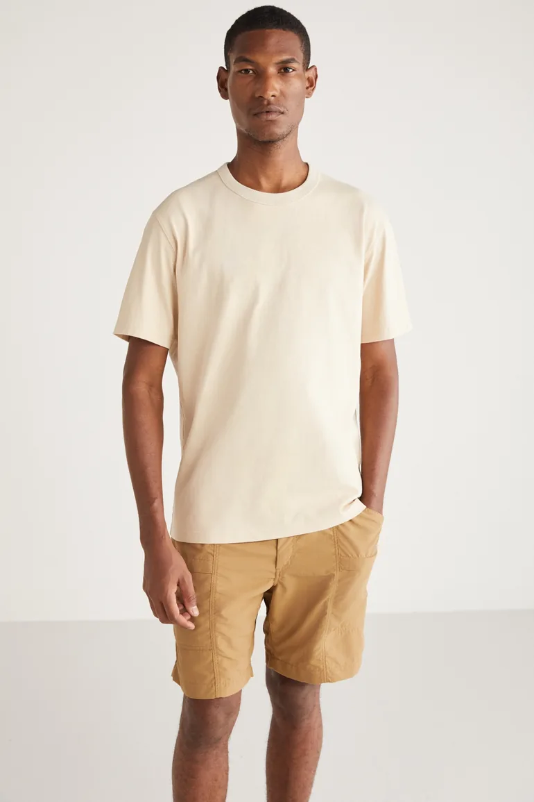 GRIMELANGE ASTONS Men Relaxed Fit 100% Organic Cotton Thick Suprem Woven Vanilla T-Shirt - 1