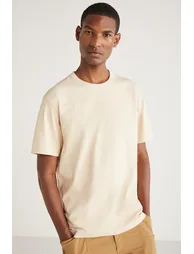 GRIMELANGE ASTONS Men Relaxed Fit 100% Organic Cotton Thick Suprem Woven Vanilla T-Shirt - 2