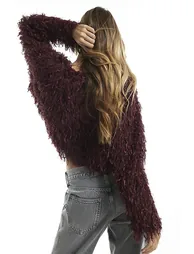 Burgundy Fluffy Shrug Cape - 2