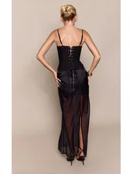 Black Organza Layered Maxi Skirt - 2