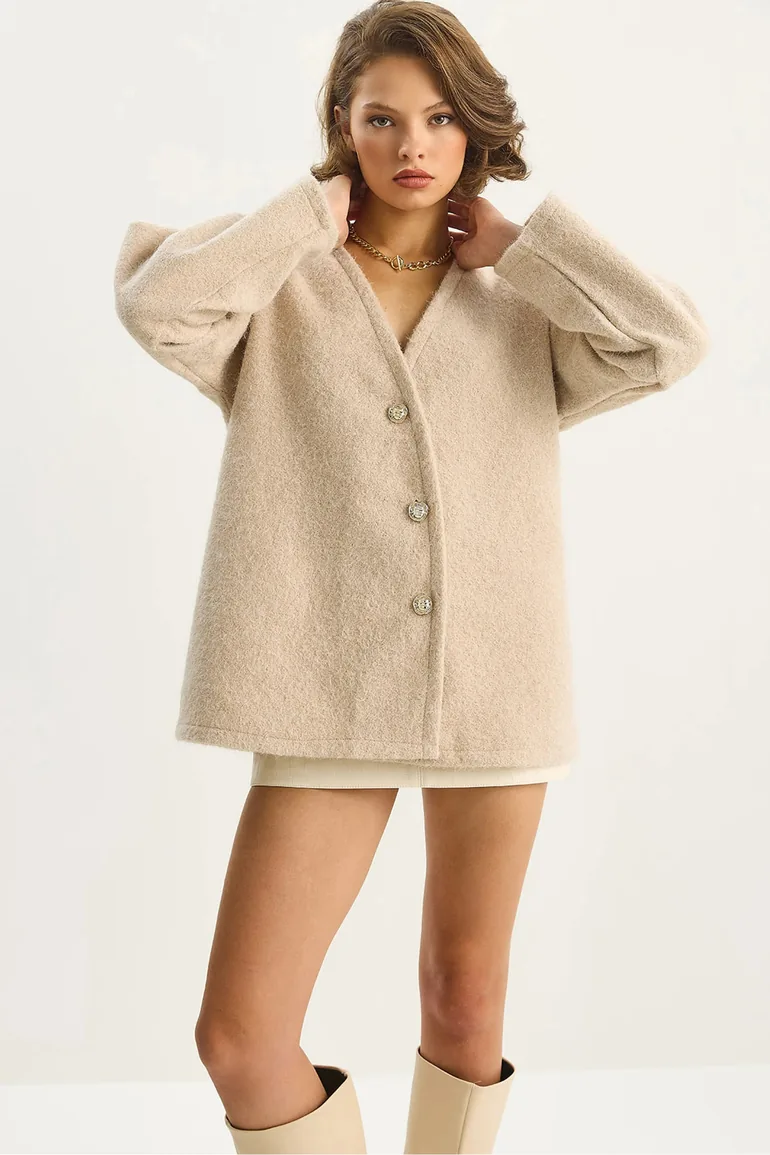 LUCCI Textured V-neck Button Cardigan