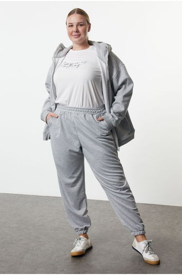 Gray Melange Loose Jogger Thin Leg Elastic Knitted Sweatpants product thumbnail 4