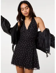 Halter Mini Dress In Polka Dot - 2