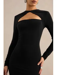 Filomena | Black Round-Neck Midi Dress With Cut-Out - 5
