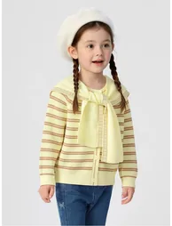Girls' Ribbed Knit Cardigan with Scarf - 2