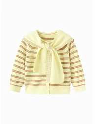Girls' Ribbed Knit Cardigan with Scarf - 3