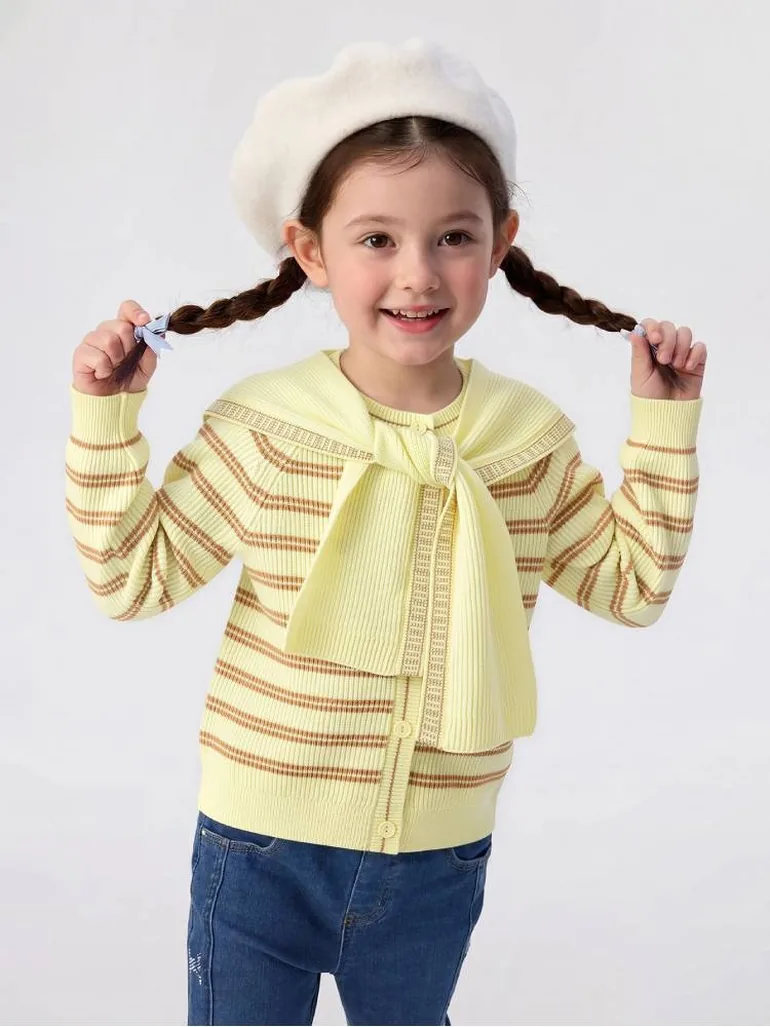 Girls' Ribbed Knit Cardigan with Scarf