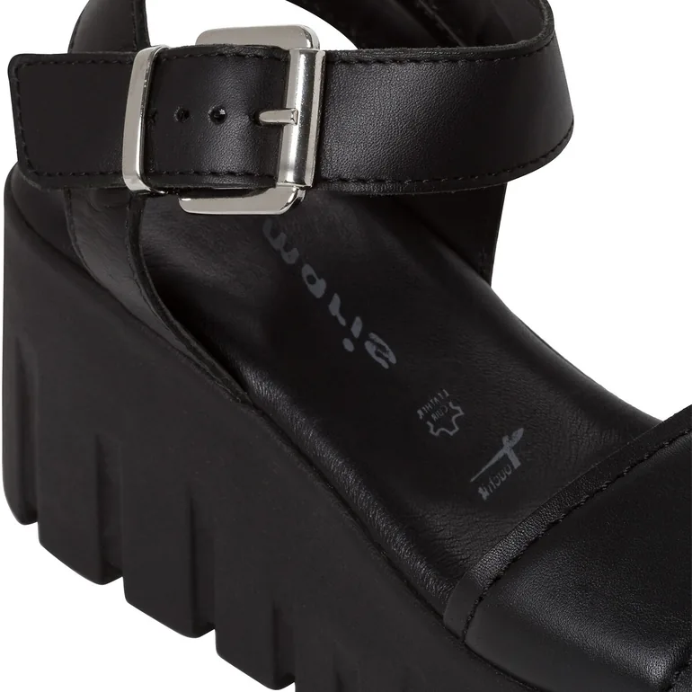 Leather Chunky Wedge Sandals - 6