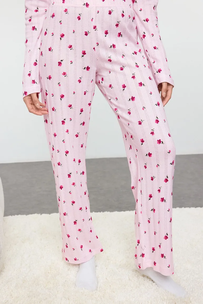 Pink Floral Camisole Knitted Pajama Set - 4