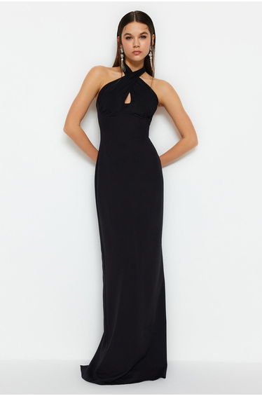 Black Halter Neck Column Maxi Evening Dress product thumbnail 4