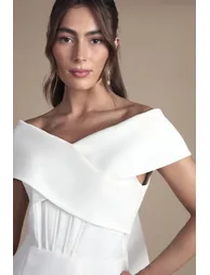 Bardot Bow Back Fishtail Wedding Dress - 3