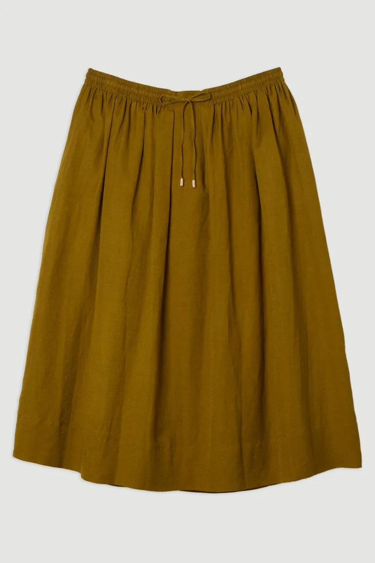 Plus Size Viscose Linen Tie Waist Woven Full Midi Skirt - 3